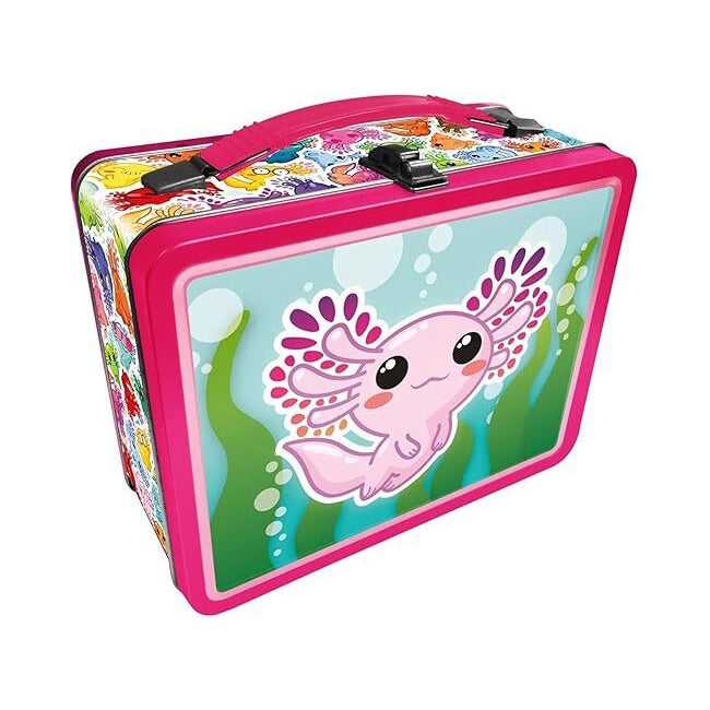 Aquarius Tin Carry All Axolotl Fun Box Food Storage Lunchbox w/Handle Sqr
