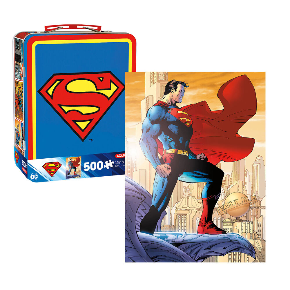 Aquarius Superman Collectable Latched Tin Fun Box with Puzzle 14x19in (500 Pieces)