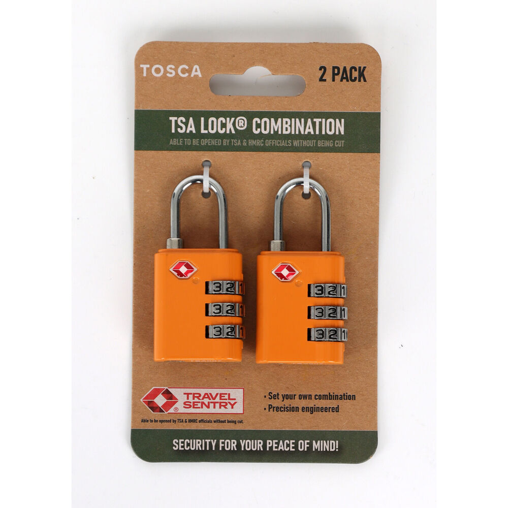 Tosca TSA Approved Travel Luggage Suitcase Combination Safety Lock (2 Pieces) — Orange