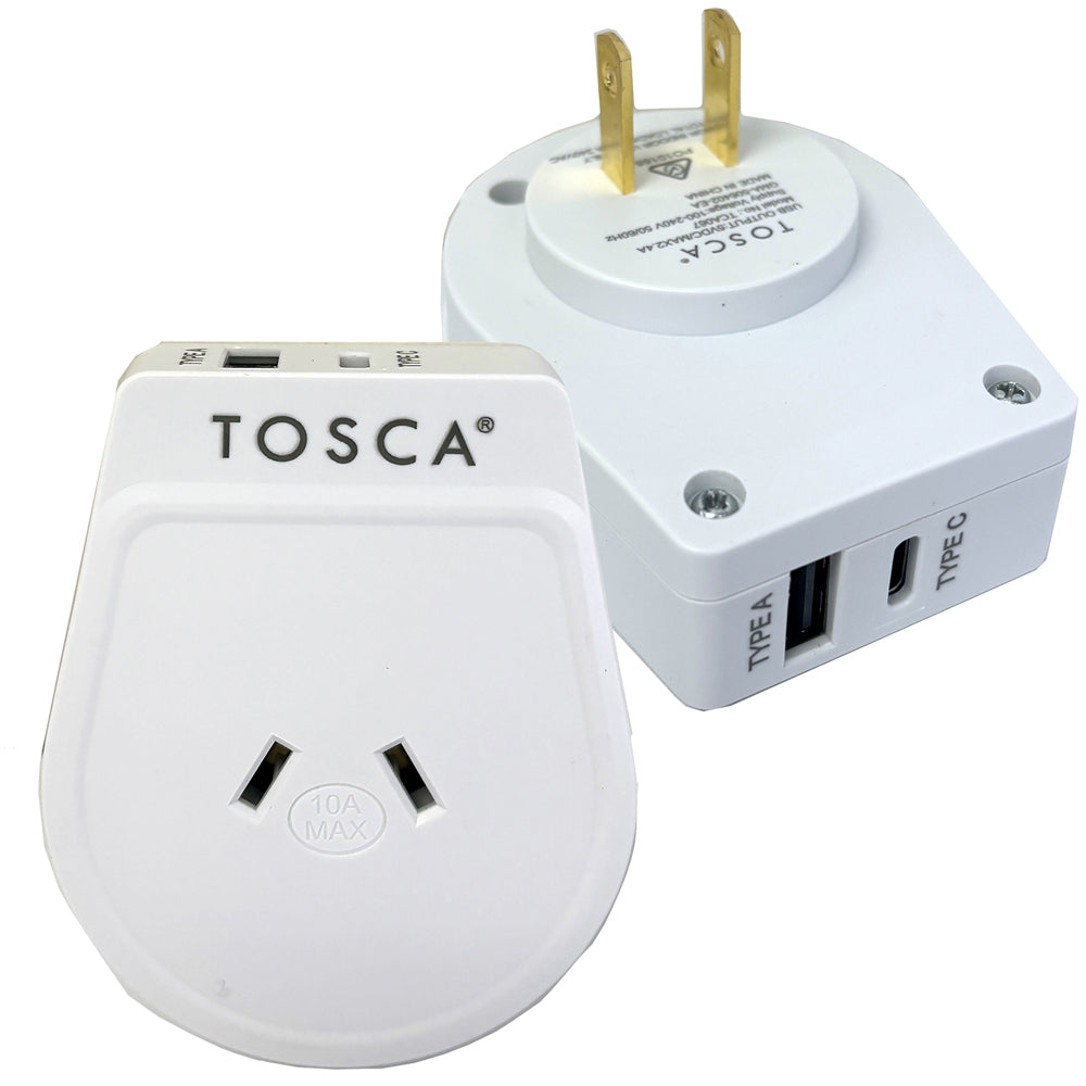 Tosca Japan OB Portable Travel Power Adapter USB A&C Converter Plug White