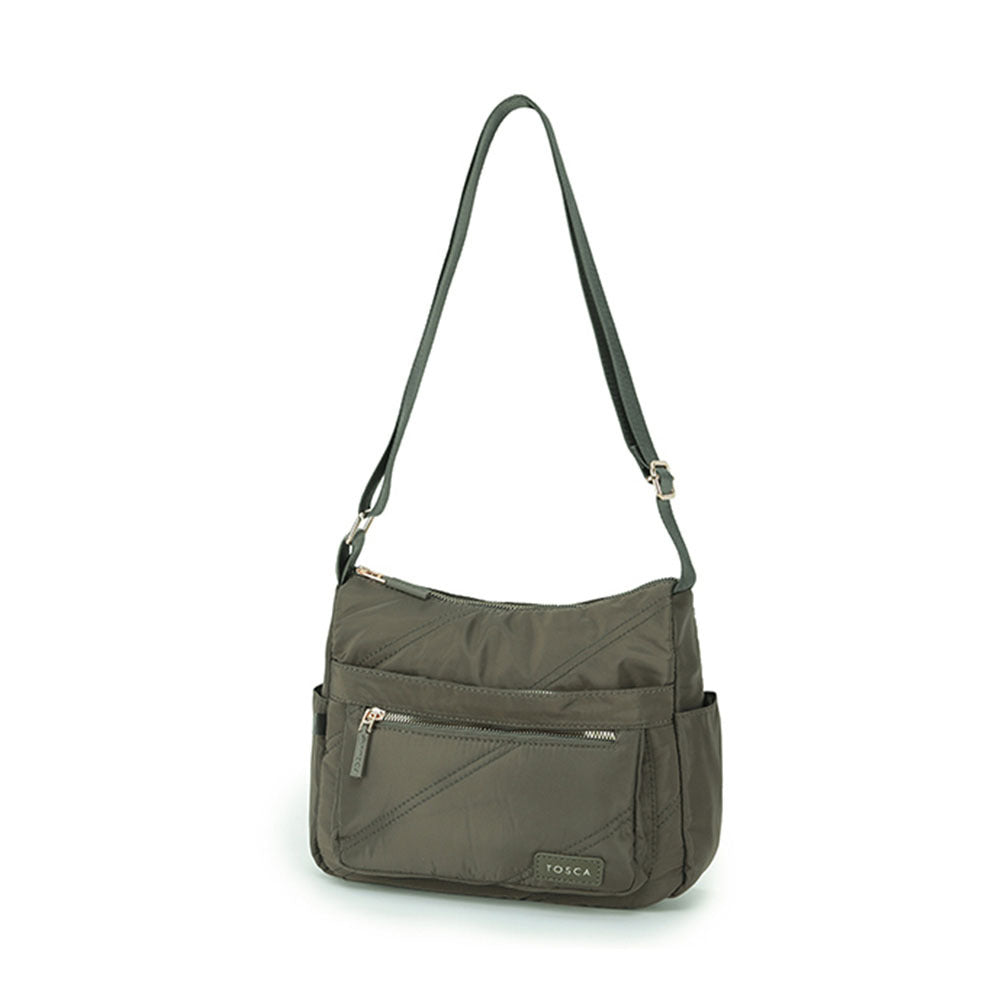Tosca Casual Vegan Nylon Shoulder Minimalist Crossbody Handbag Stitch — Khaki