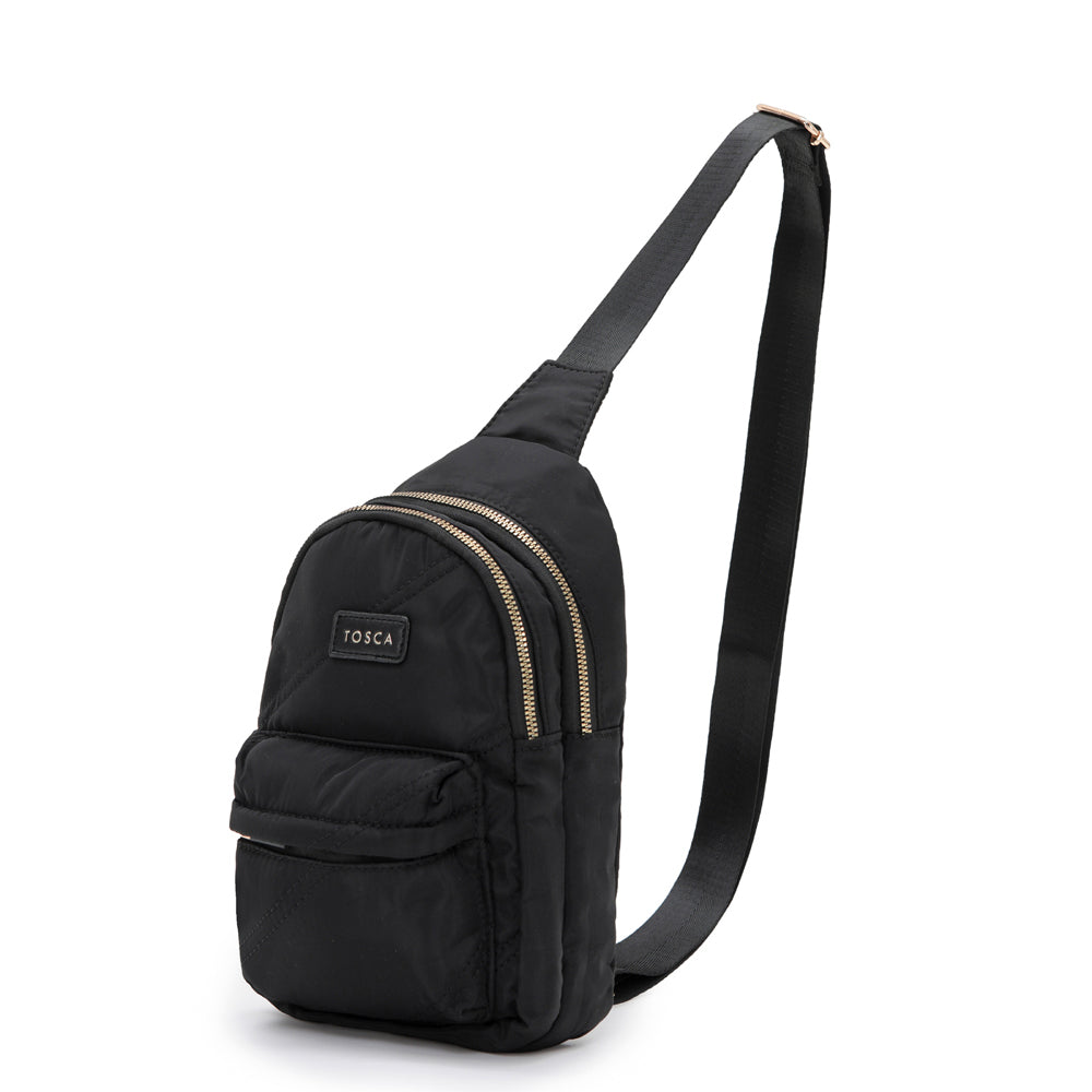 Tosca Casual Shoulder Nylon Slinger Crossbody Chest Utility Bag Stitch — Black