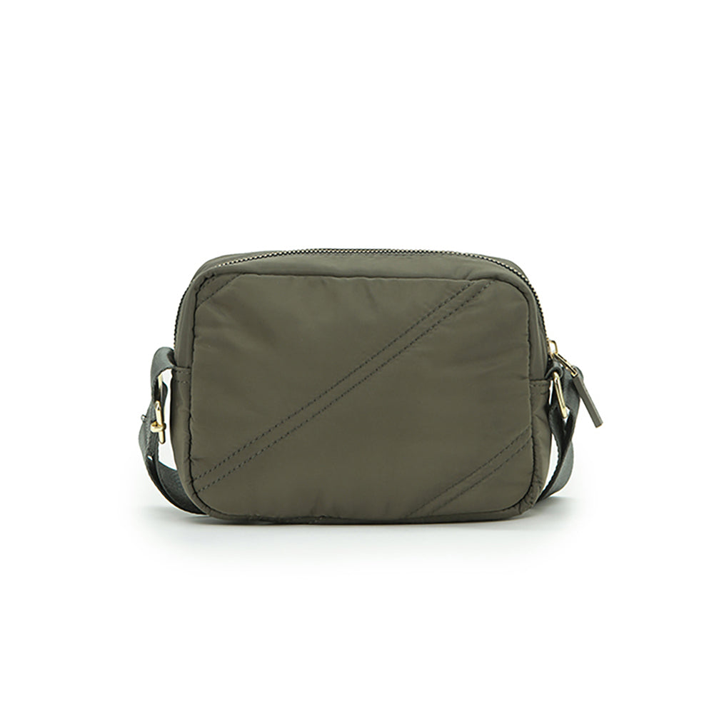 Tosca Vegan Compact Minimalist Shoulder Bag Khaki Stitch w/Adjustable Strap — image 2