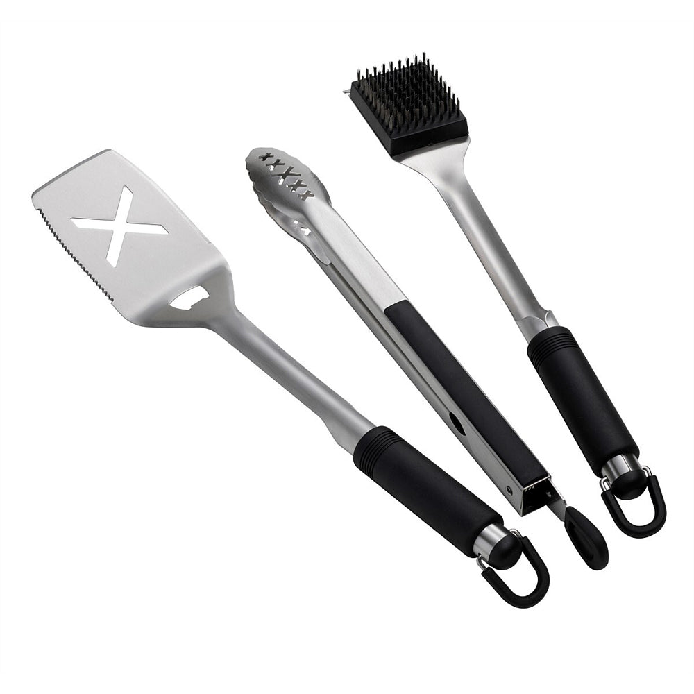 Crossray Barbeque BBQ Tool Set Tongs Spatula & Cleaning Brush Non-Slip (3 Pieces)