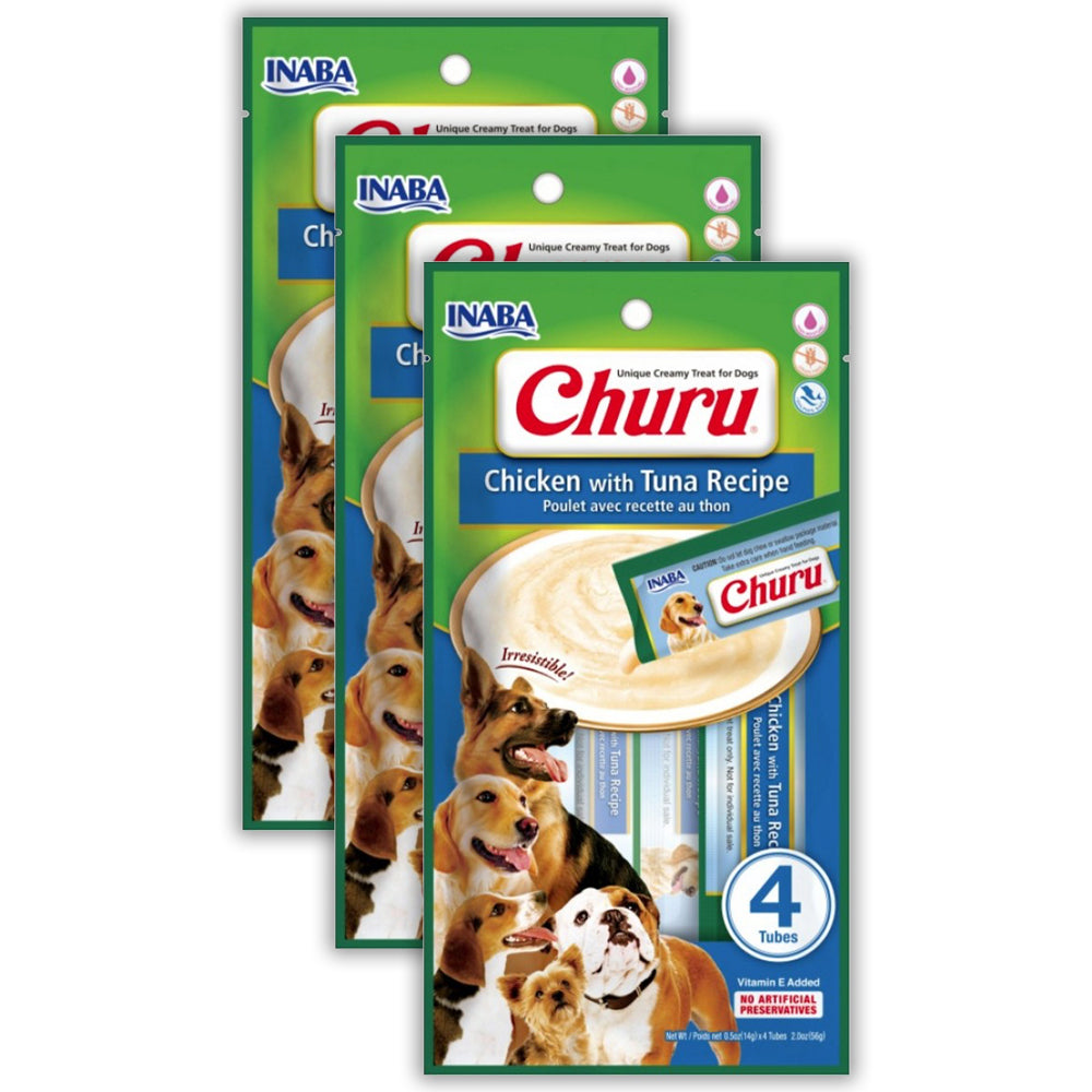 Inaba Pet Dog Churu Snack/Treats Puree Paste Tubes Chicken w/ Tuna 56g (12 Pack)