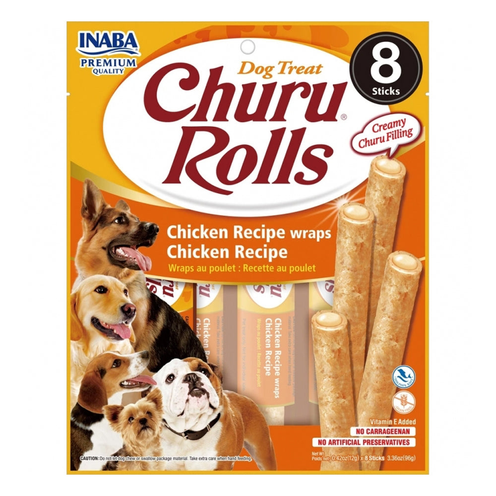 Inaba Pet Dog Churu Snack/Nibbles Chewing Treat Rolls Chicken Wraps 96g (8 Pieces)