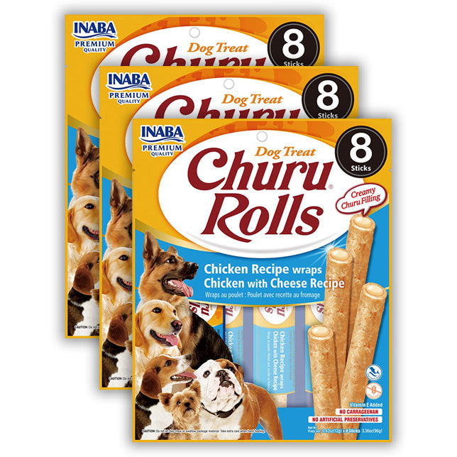 Inaba Pet Dog Churu Snack Nibble Chew Treat Rolls Chicken Wraps w/Cheese 96g (24 Pack)