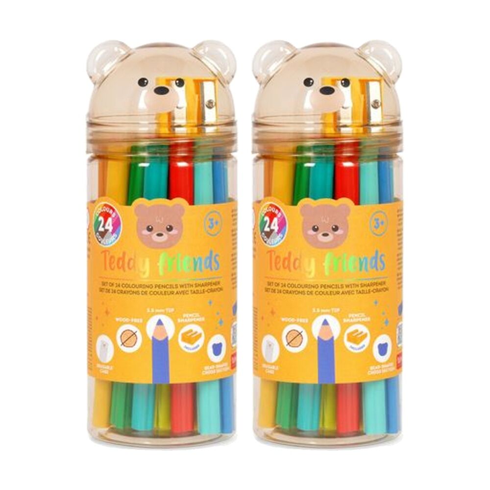 Legami 24pc Legami Colour Pencil Set Teddy Container With Sharpener Kids Crafts 3y+ (2 Pack)