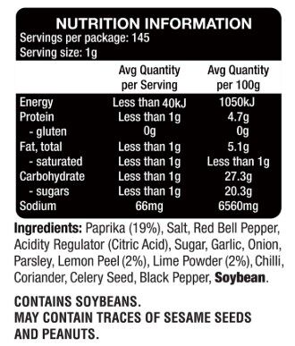 Hot Shots 145g Seasoning The Gourmet Collection Spice Blend Paprika Lemon & Lime — image 3