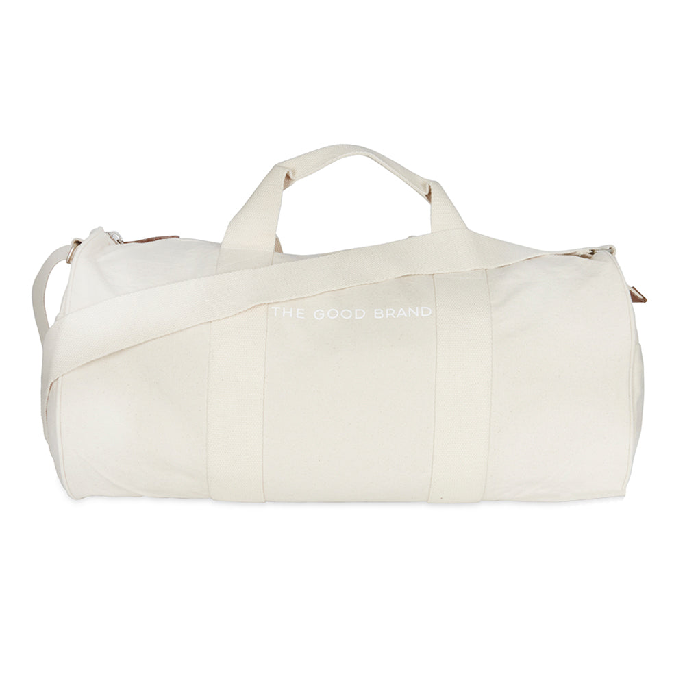 The Good Brand Recycled Cotton Duffle Hand Carry Shoulder Bag w/ Straps Ecru