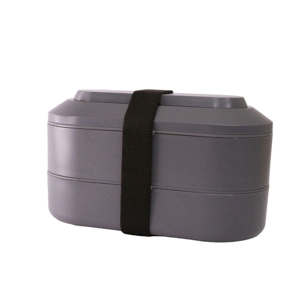 The Good Brand 2-Layer 12cm Wheat Straw Bento Box w/ Spoon & Fork Set Charcoal — image 2