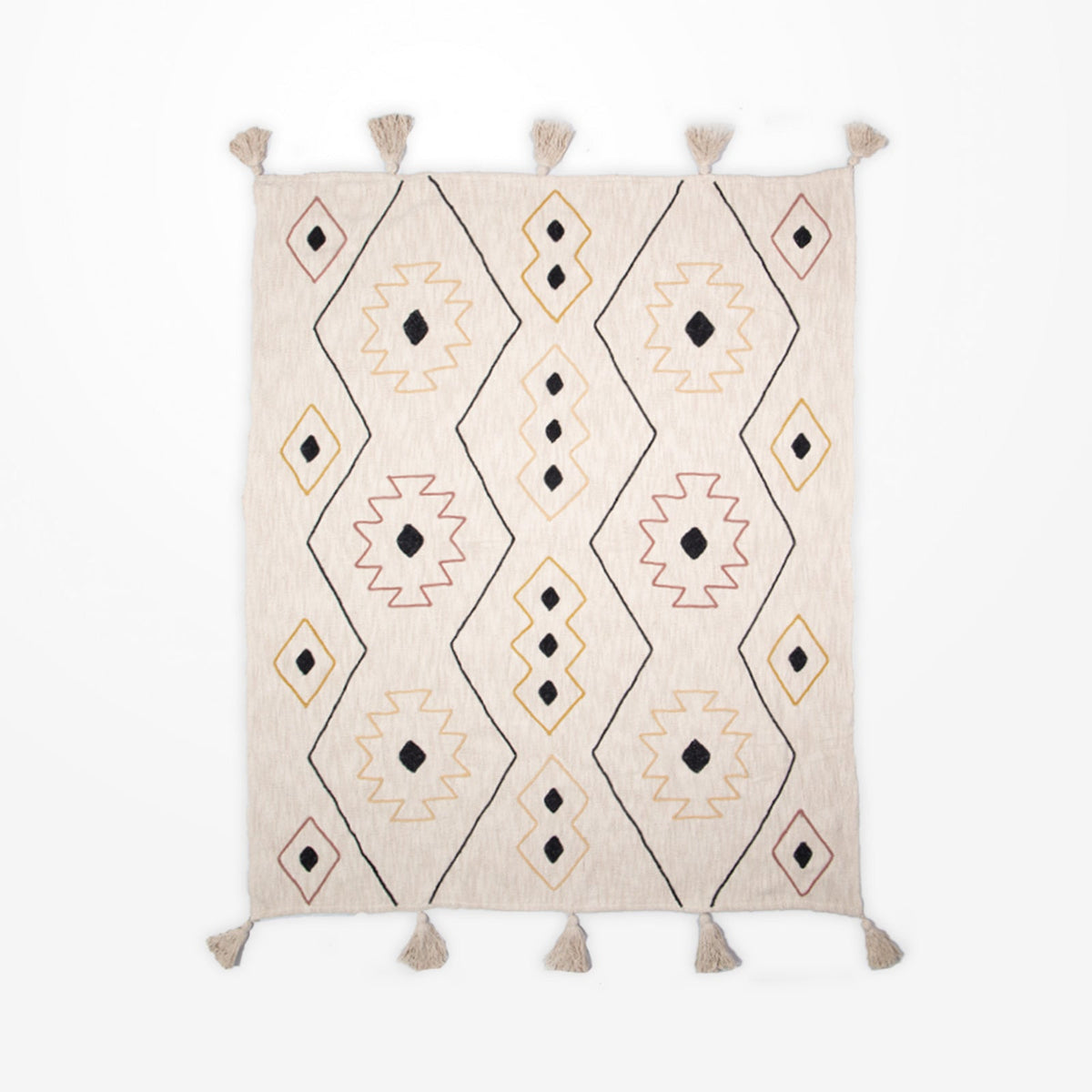 Dwbh Handwoven Cotton Slub Warm Throw Blanket Dori Embroidery 150x125cm Tarek