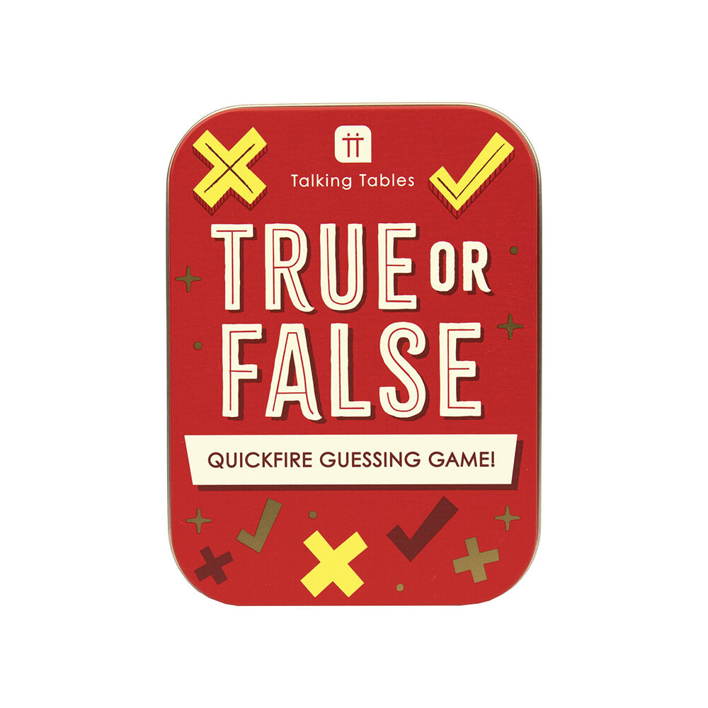 Talking Tables Red Family Fun In a Tin True Or False Trivia Card Game