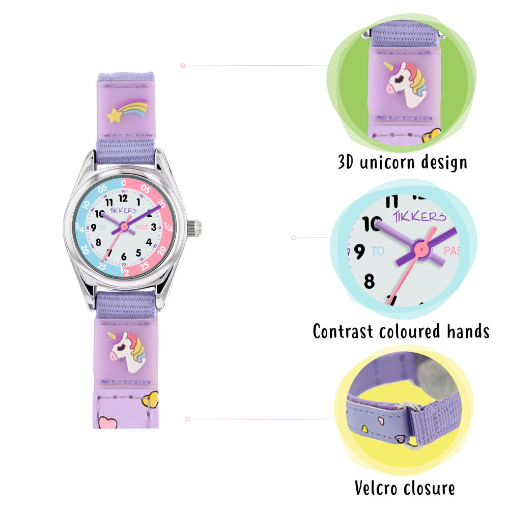 Tikkers Time Teacher Unicorn Canvas Watch w/ Silicone Straps - Light Pink — image 2