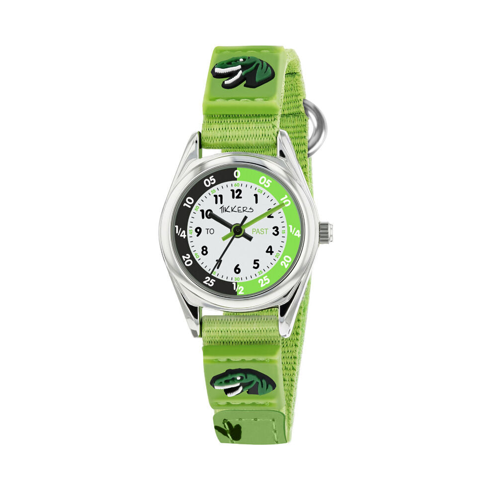 Tikkers Time Teacher Silicone Watch with Adjustable Canvas Straps — Green