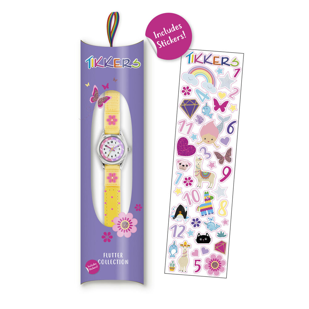 Tikkers Time Teacher Flower Dial Silicone Watch with Canvas Straps - Yellow — image 4