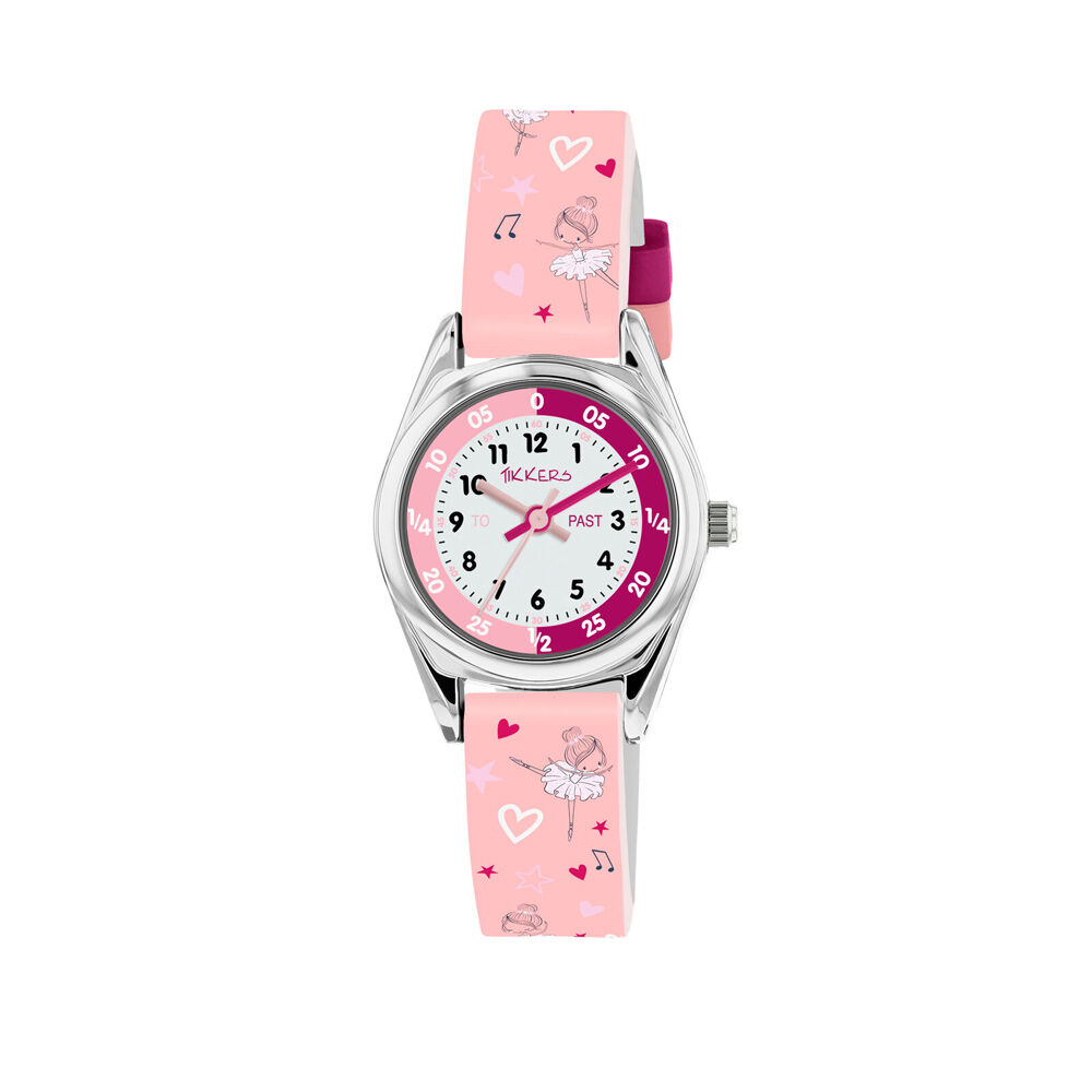 Tikkers Ballerina Time Teacher Dial Watch with Adjustable Pink Straps - 3D