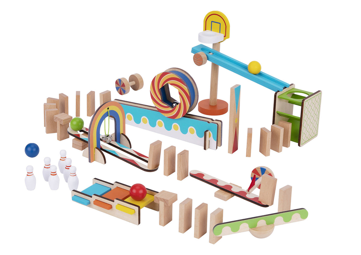 Tooky Toy Domino Run Building Set Large Ramp/Roller/Step/Seesaw Kids Toy 3+ (55 Pieces)