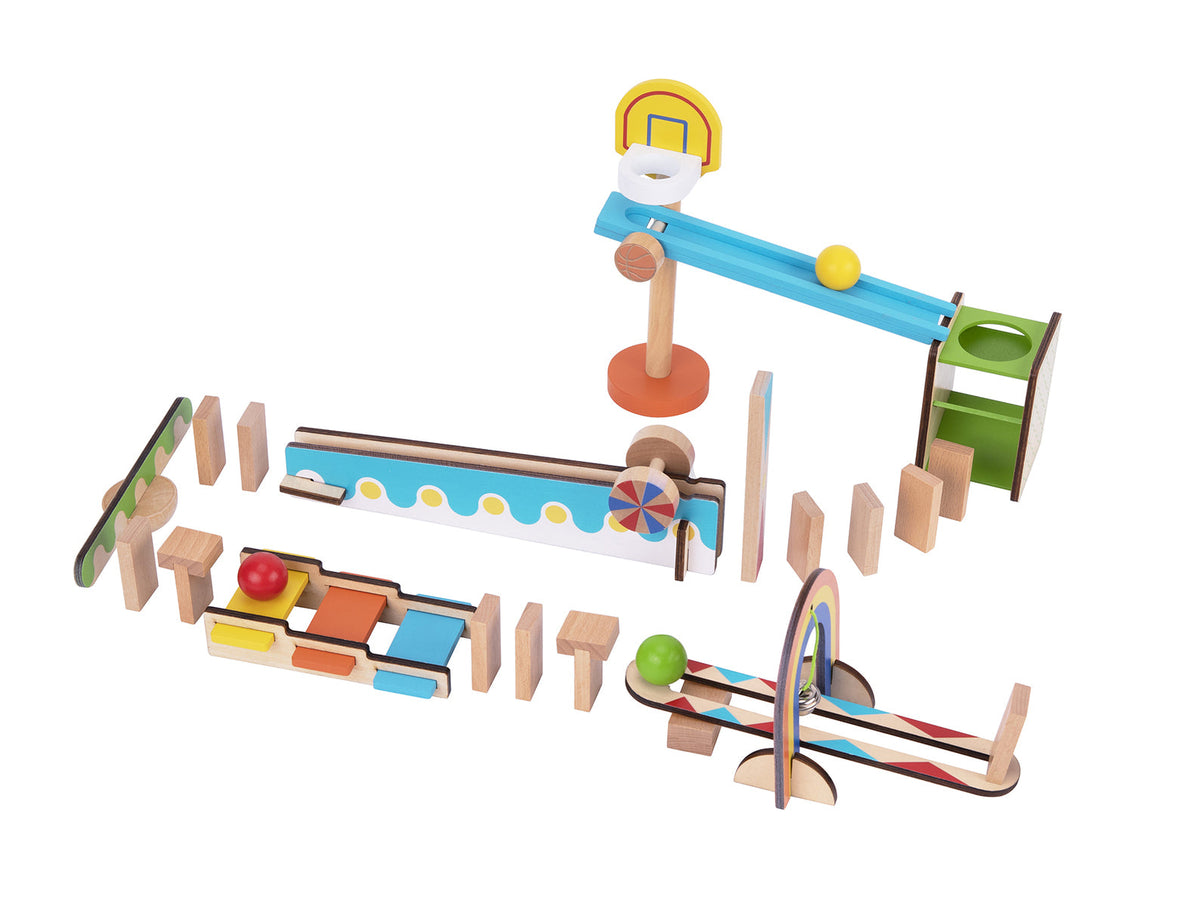 Tooky Toy Domino Run Building Set Large Ramp/Roller/Step/Seesaw Kids Toy 3+ (55 Pieces) — image 2