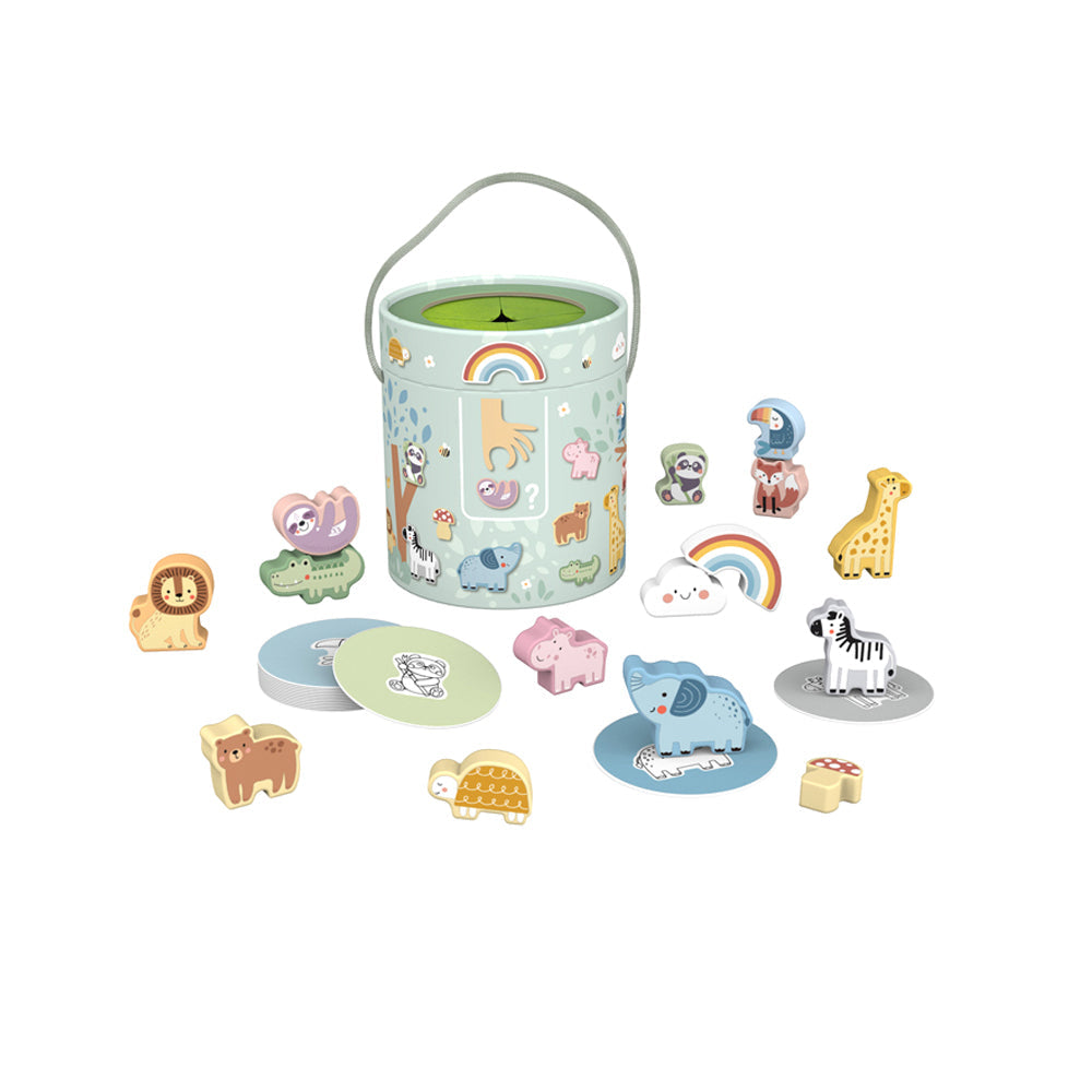 Tooky Toy Animal Shape Touch & Match Wooden Toy Box Bucket Sensory Play 3y+