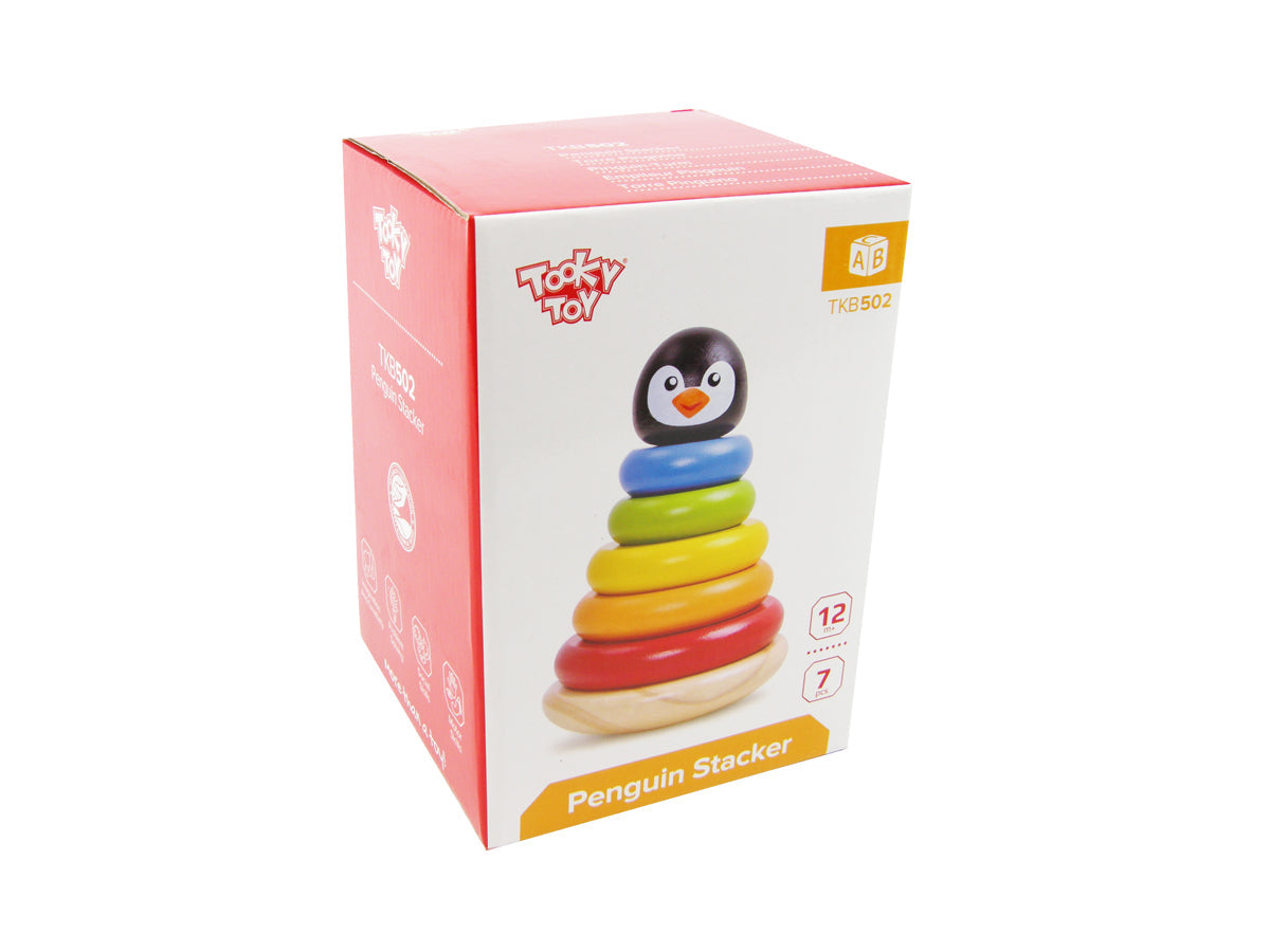 Tooky Toy Penguin Wooden Stacker Baby Stacking Round Blocks Educational Toy 12m+ — image 2