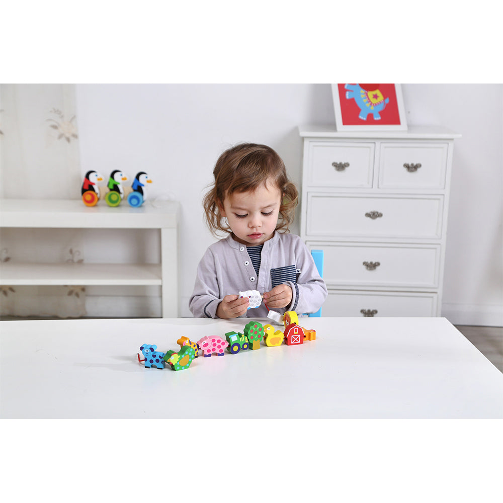 Tooky Toy Lacing Blocks 27cm Wooden Farm Animals Non-Toxic Toy Kids/Toddler 2y+ — image 2