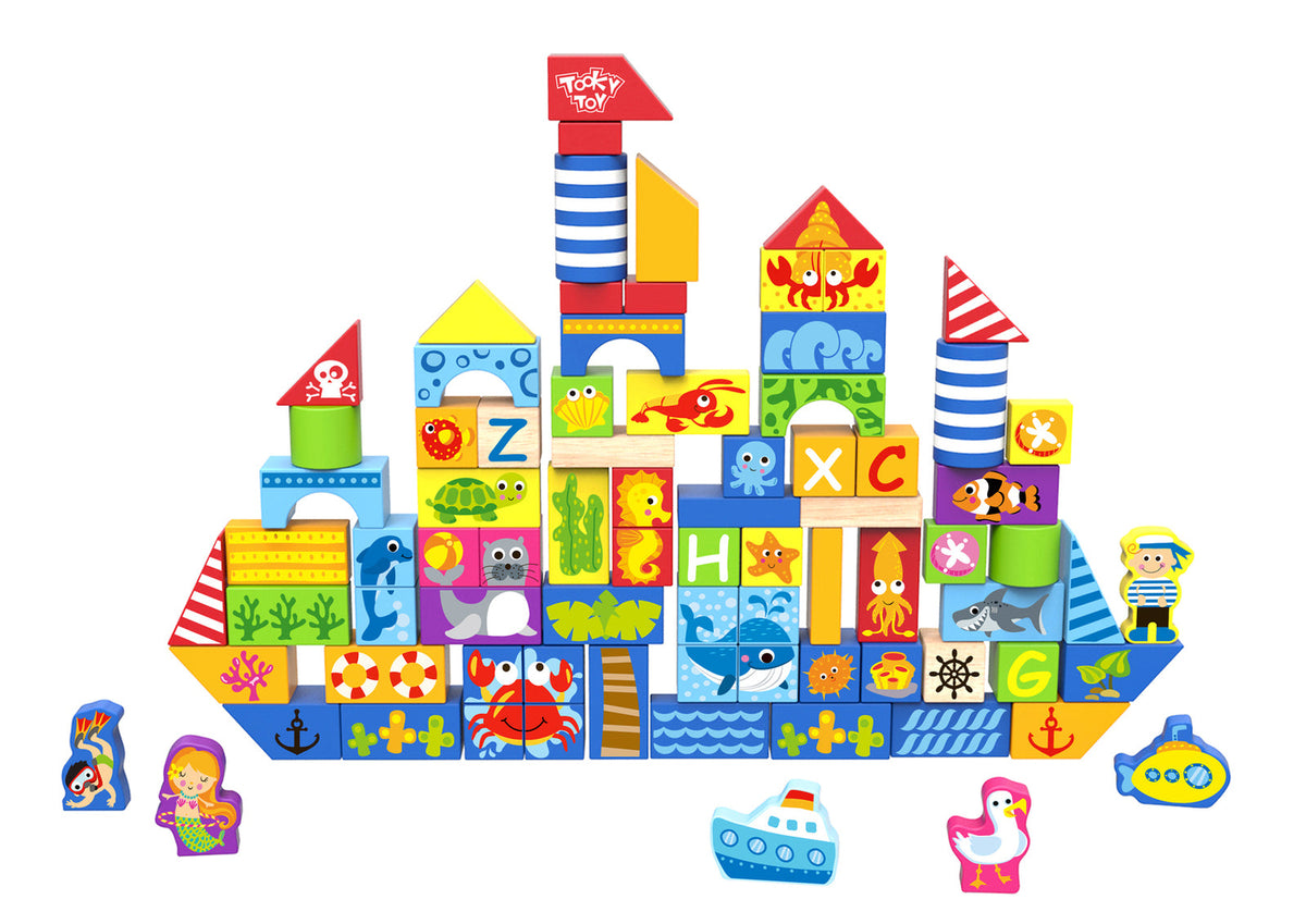 Tooky Toy Marine/Seaside Ocean Themed Creative Building Blocks Set 24m+ (80 Pieces)