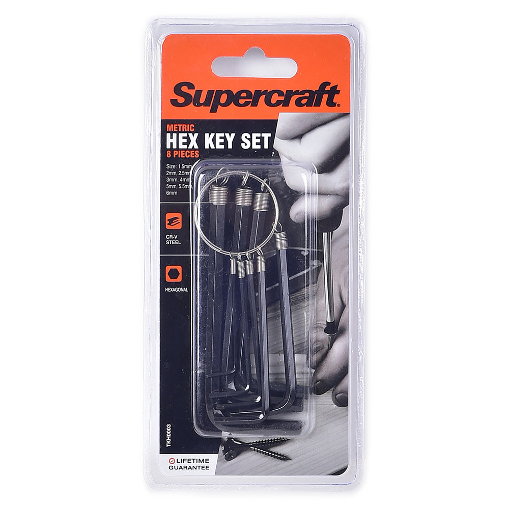 Supercraft Allen/Hex Key Wrench Metric 1.5-6mm Size DIY Home Tool Set (8 Pieces)