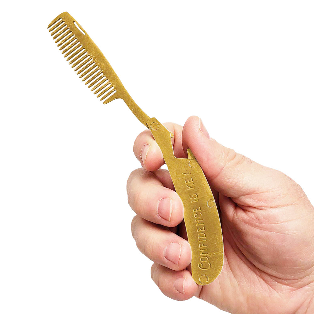 Trixie & Milo Men's Brass Plated Beard Hair Comb Care Stainless Steel Gold — image 3