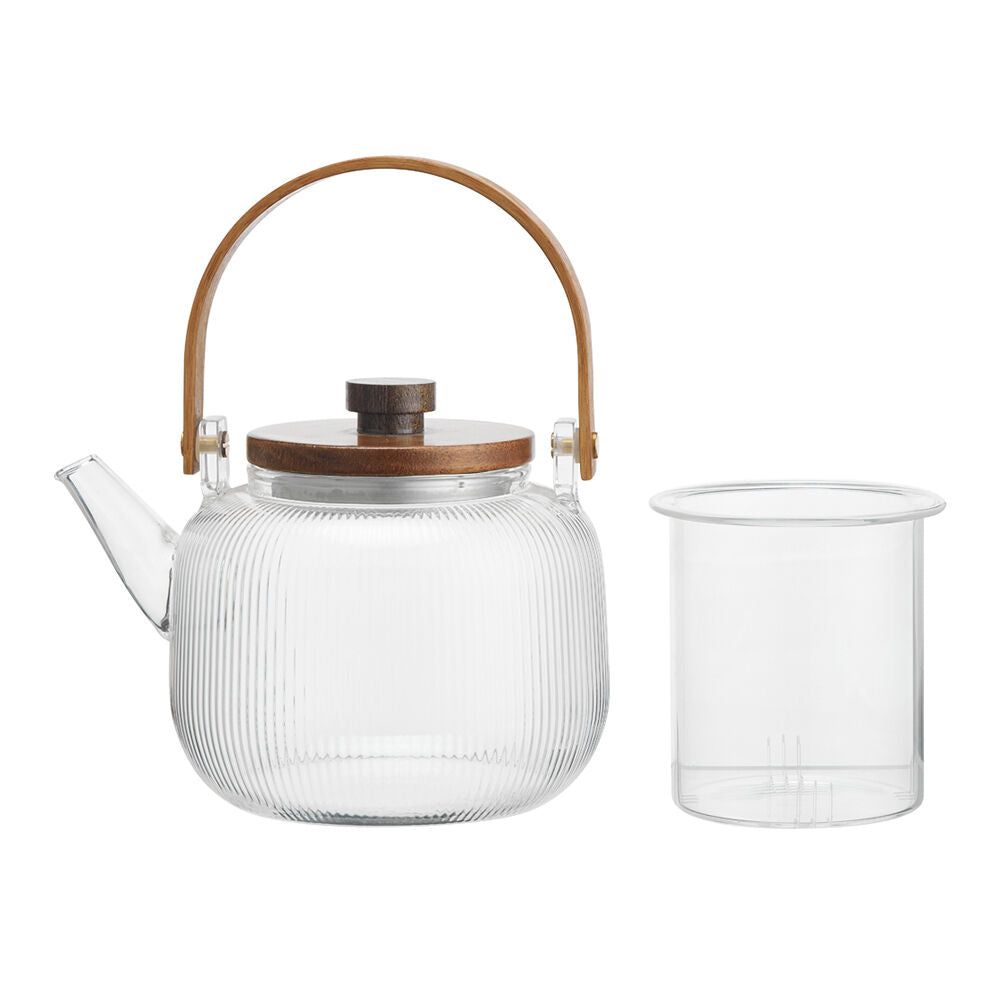 NF Living 850ml Ginny Glass Teapot Wood Modern Design Kitchenware Clear — image 2