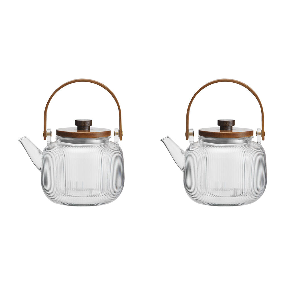 NF Living 850ml Ginny Glass Teapot Modern Design Wood Kitchenware Clear (2 Pack)