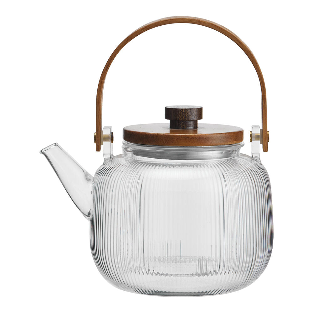 NF Living 850ml Ginny Glass Teapot Wood Modern Design Kitchenware Clear