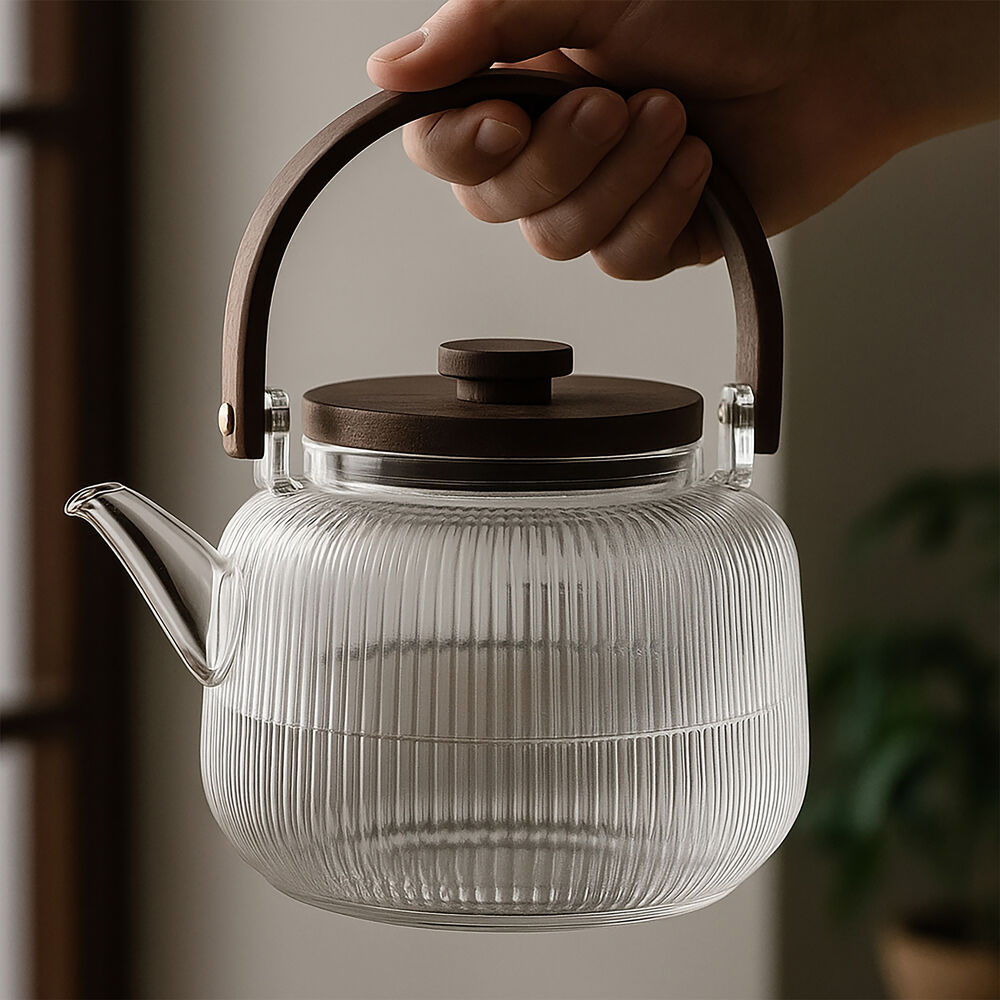 NF Living 850ml Ginny Glass Teapot Wood Modern Design Kitchenware Clear — image 6