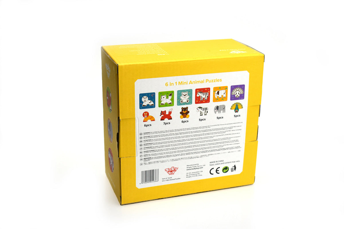 Tooky Toy 6 In 1 Mini Wooden Kids/Toddler Learning Animal Puzzle Play Set 12m+ — image 2