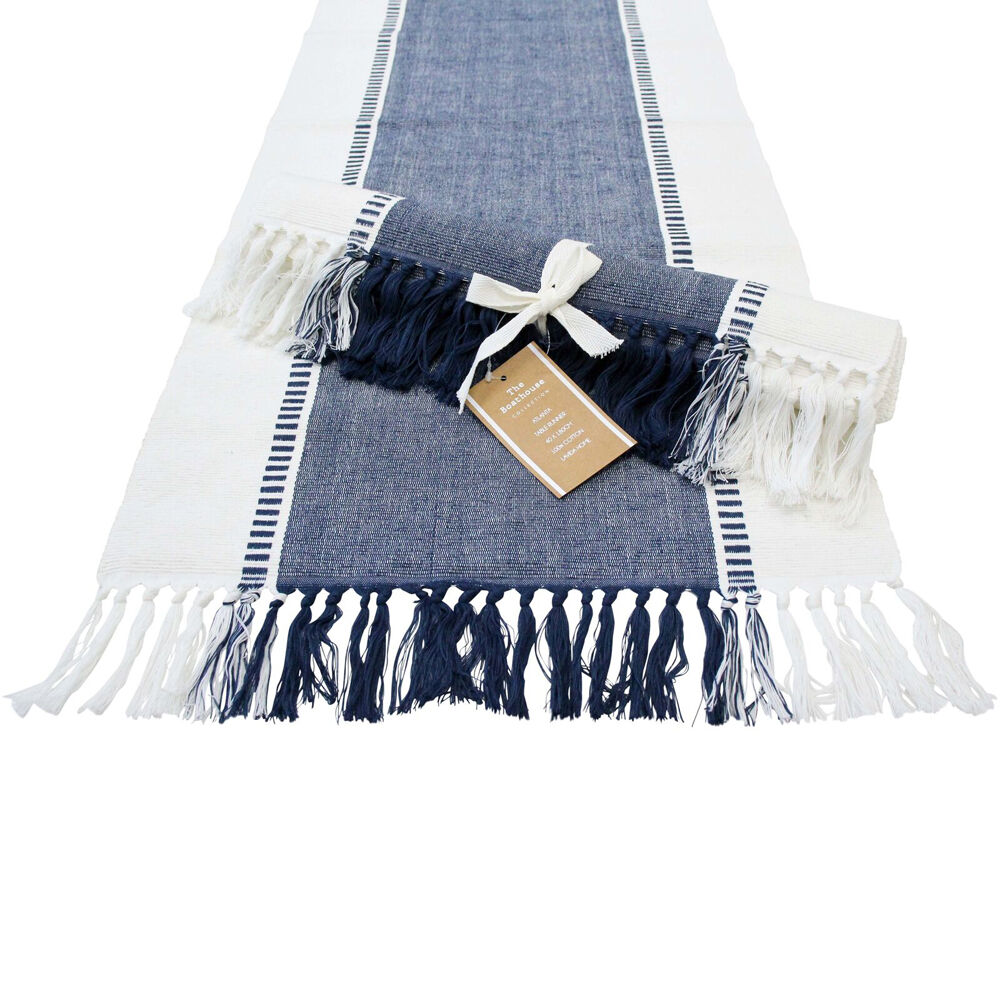 LVD 40x180cm Stonewashed Chambray Cotton Atlanta Table Runner — Navy Blue