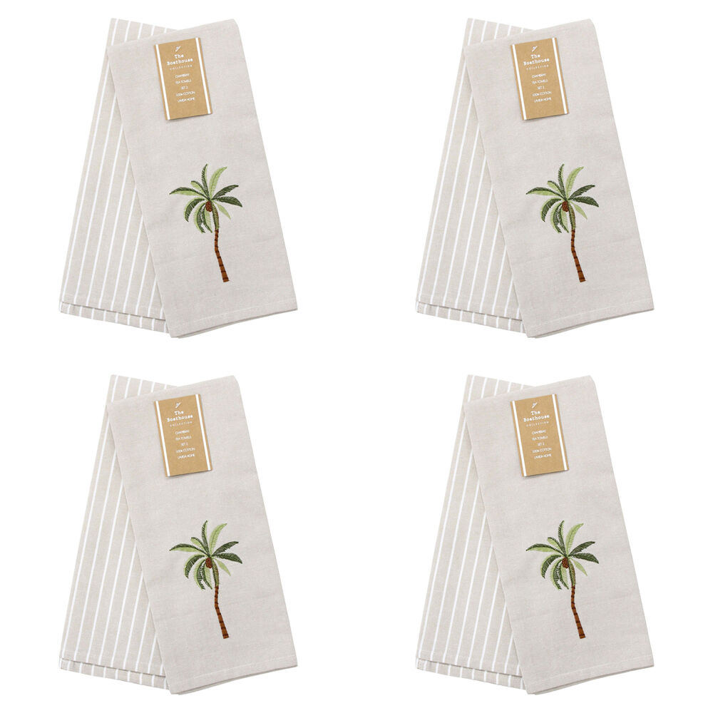 LVD 2pc LVD Stonewashed Chambray Cotton Teatowel Palm Tree Set 45x70cm Natural (2 Pack)