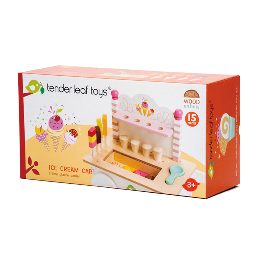 Tender Leaf Toys 37.5cm Push Along Ice Cream Cart Wood Toy Role-Play Set Kids 3+