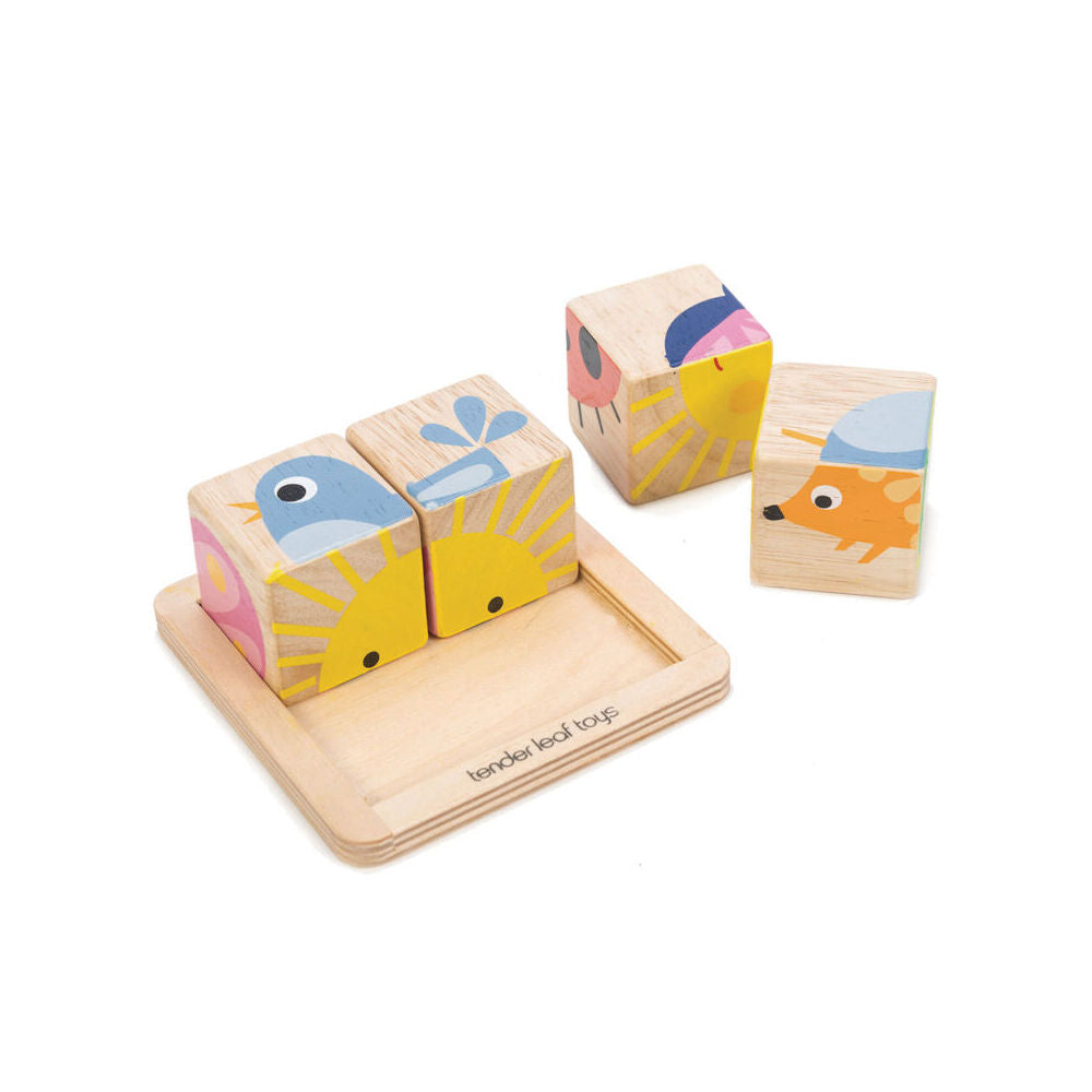 Tender Leaf Toys Baby Blocks Cube w/ Base Kids/Children Wooden Toy 18m+ (4 Pieces)