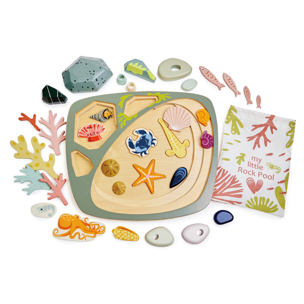 Tender Leaf Toys 35cm My Little Rock Pool Seashell Wood Toy Set w/ Pouch Kids 3+