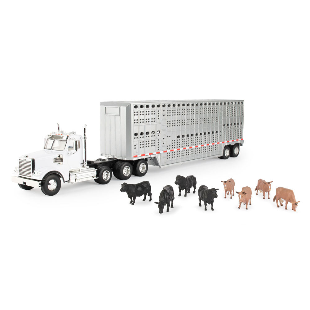 John Deere 1:32 Freightliner 122SD Single Semi Truck w/Cattle Trailer 3Y+