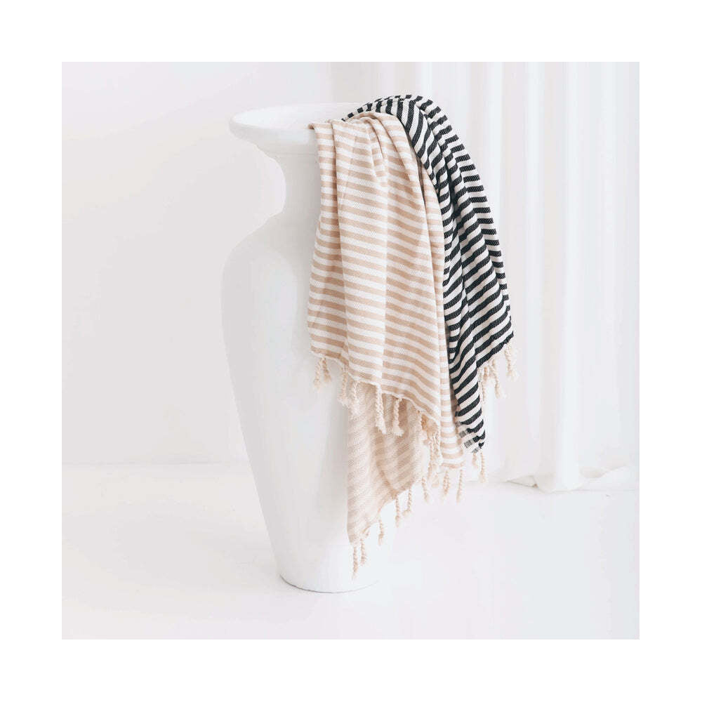 Huxford Grove Kabaka Turkish Cotton Beach Blanket Outdoor Mat Black Stripe — image 2