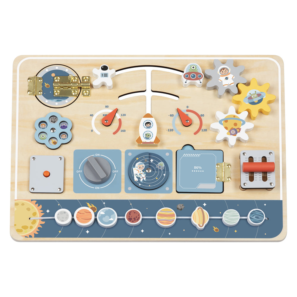Tooky Toy Busy Board - Space Kids/Childrens Wooden Interactive Toy 3y+
