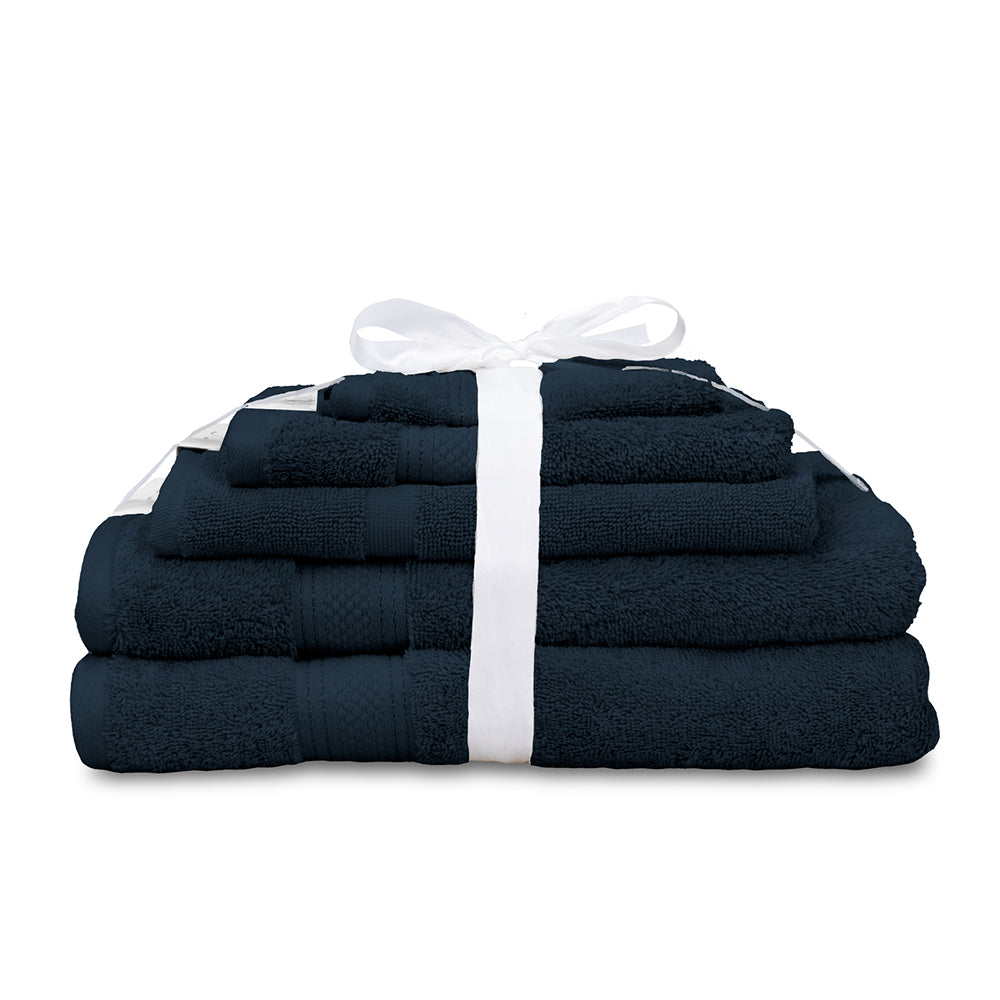Algodon St Regis Collection Bath/Hand Towel Set w Face Washer Cotton (5 Pieces) — Navy