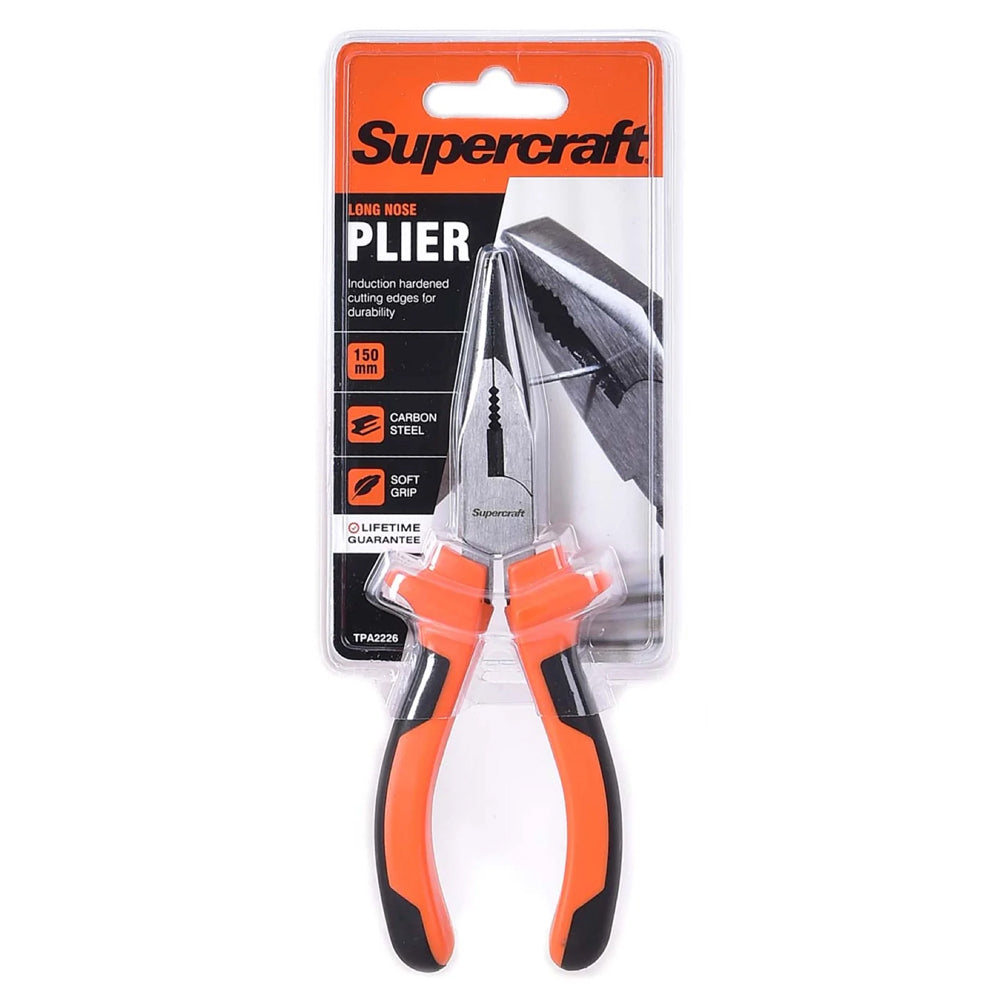 Supercraft Long Nose Pliers Carbon Steel Long With Soft Grip Handles — 150mm