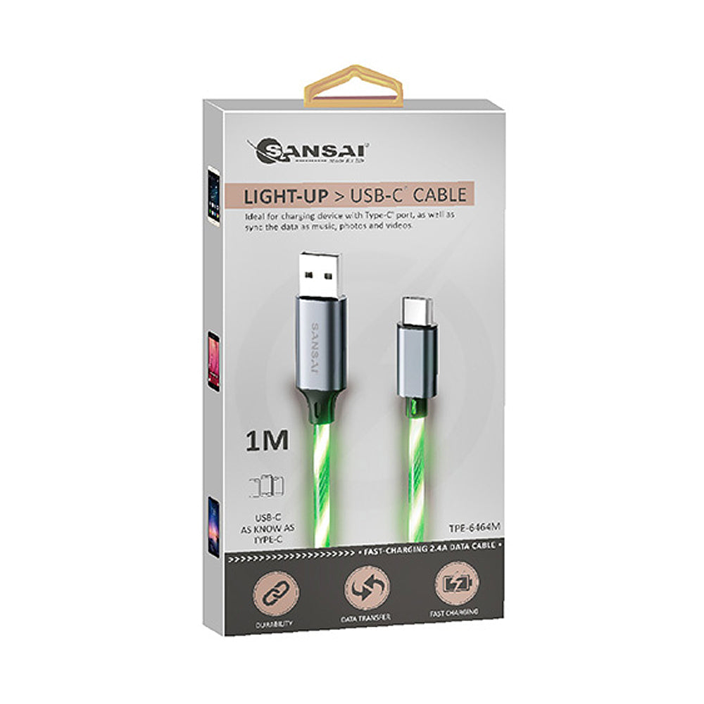 Sansai Flowing Light Up USB-C Male to Male Charging/Data Cable 1m Assorted