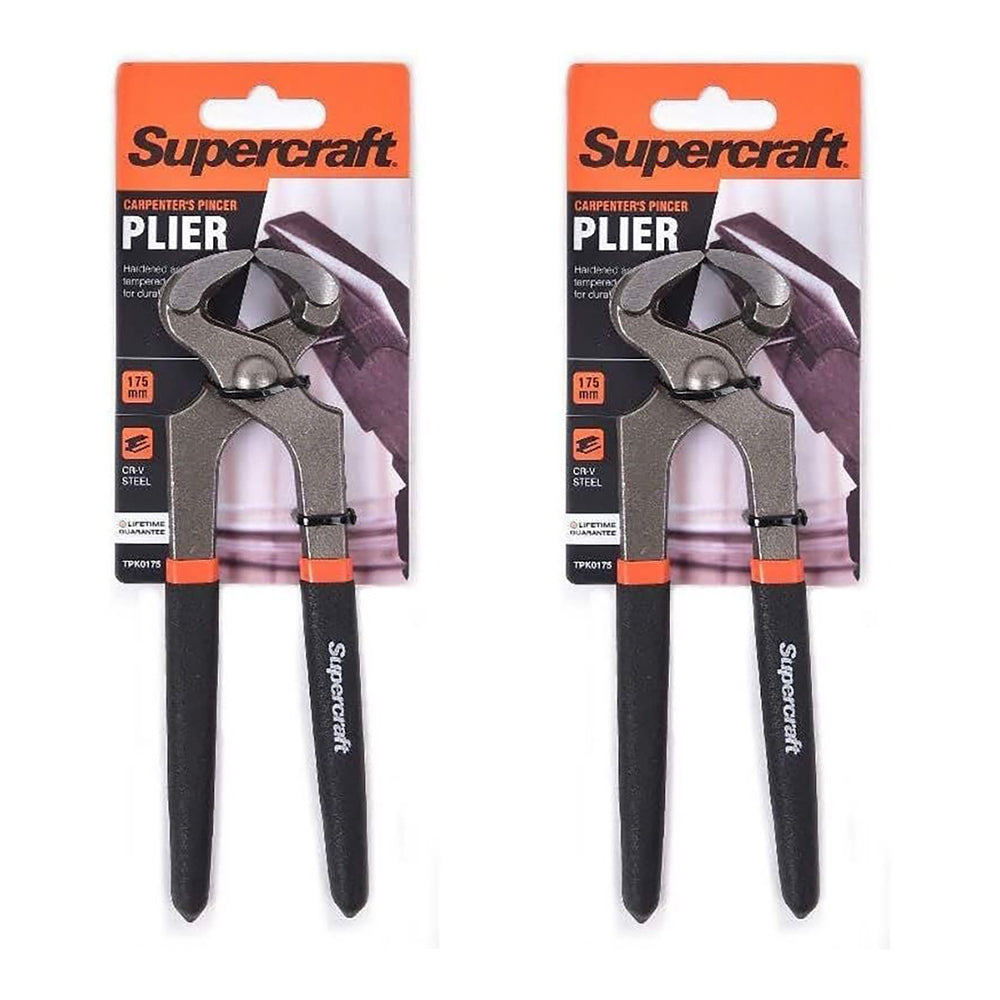 Supercraft Carpenters Pincer Cr-V Steel Pliers 175mm w/ Vinyl Wrap Handles (2 Pack)