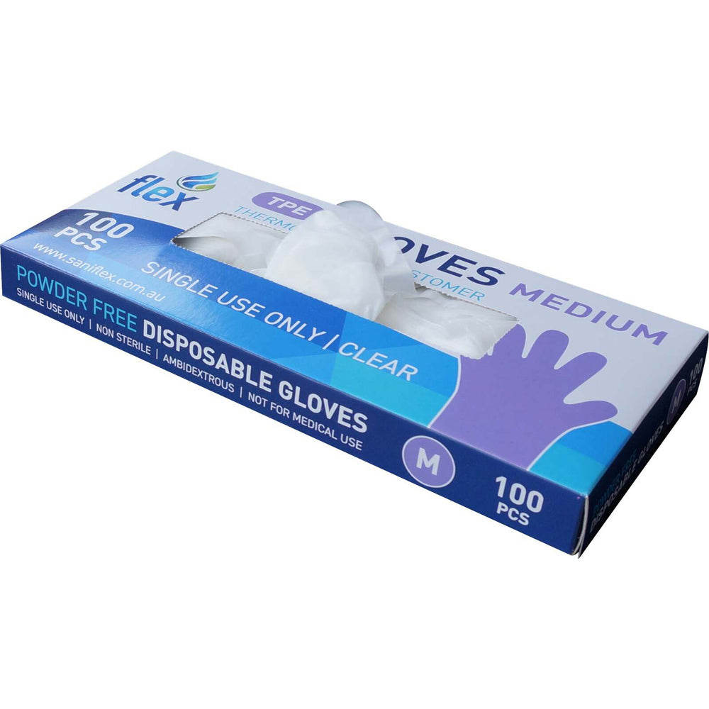 Saniflex TPE Disposable Gloves Clear Size M Home Cleaning Work PPE (100 Pieces)