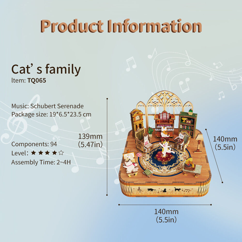 Tonecheer Cats Family 3D Puzzle 140mm DIY Miniature Dollhouse Kit 14y+ (94 Pieces) — image 6