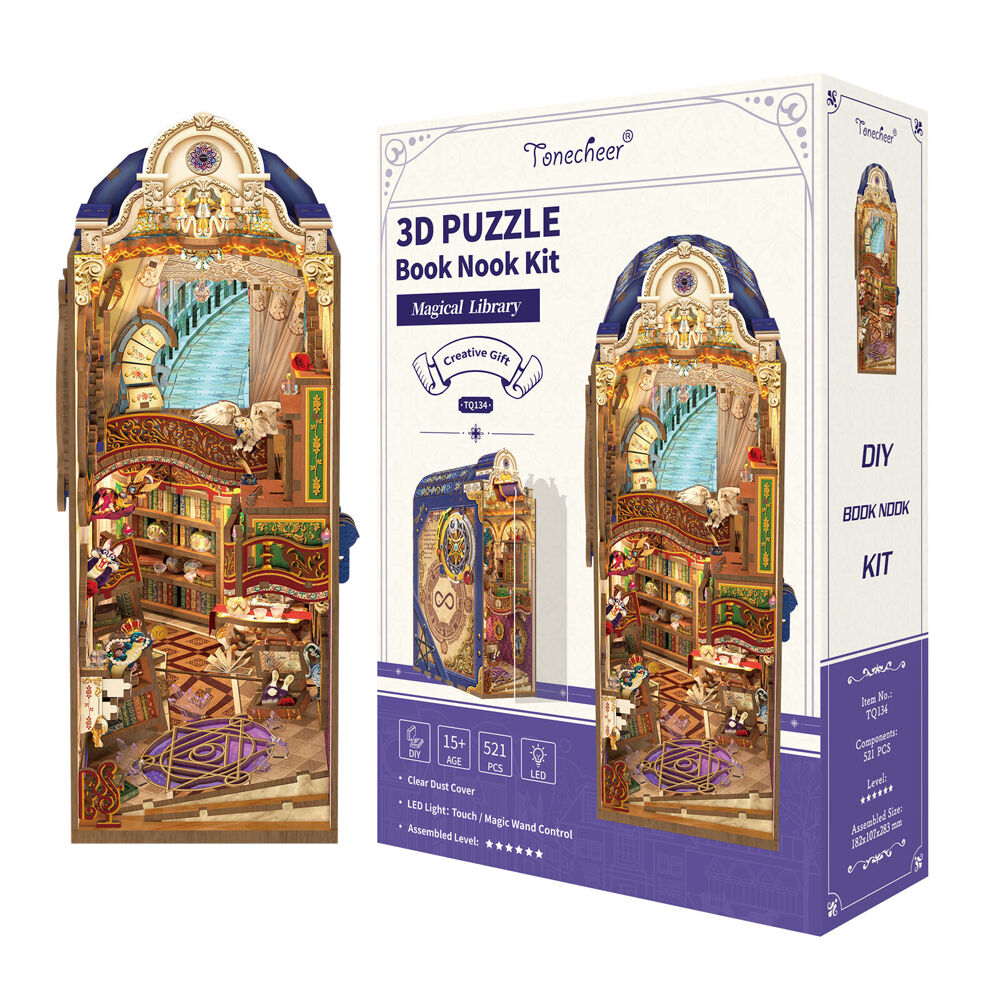 Tonecheer Magical Library 3D Puzzle 283mm DIY Dollhouse Book Nook Kit 15y+ (521 Pieces) — image 2