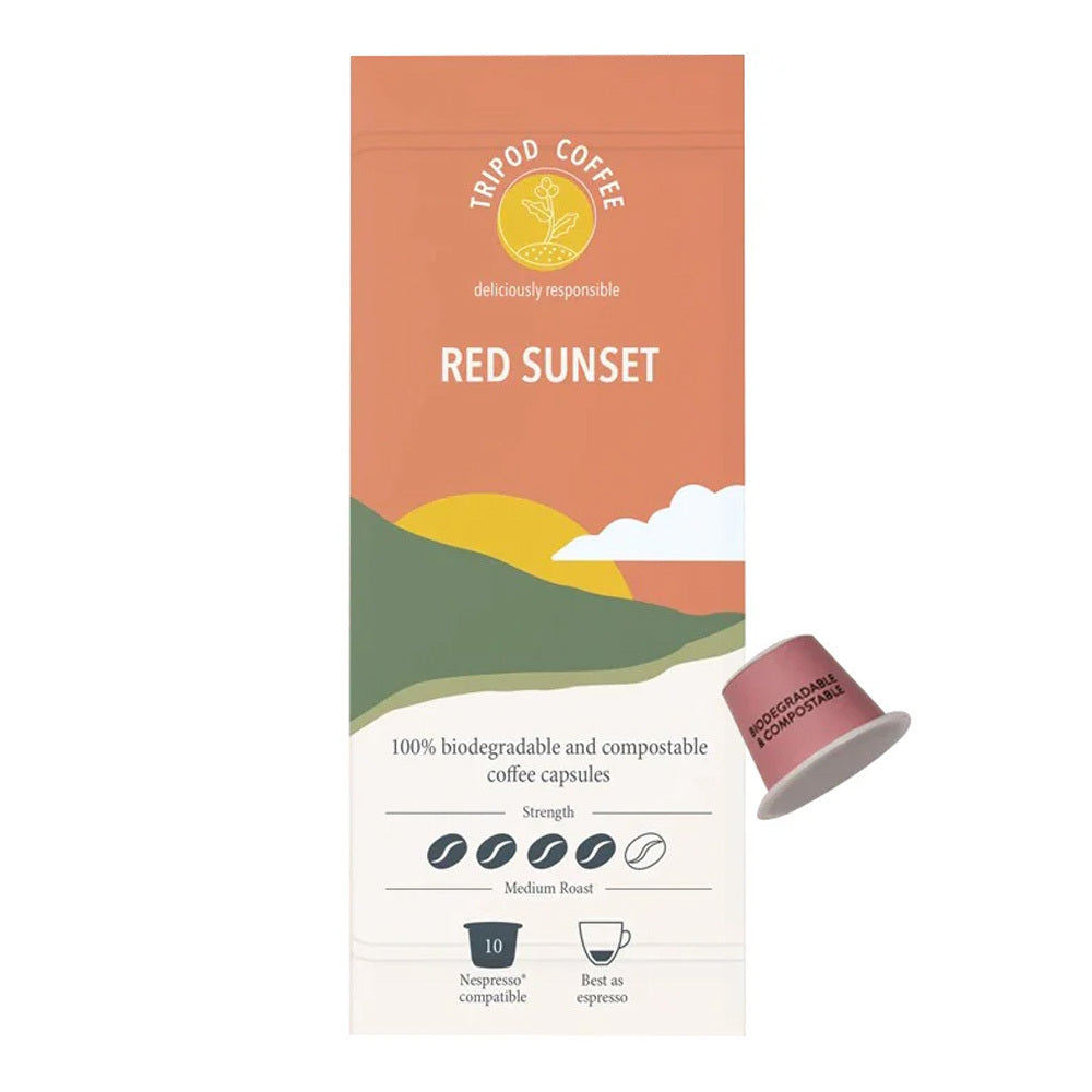 Tripod Coffee Red Sunset Medium Roast Espresso Coffee Capsule Pods (10 Pieces)